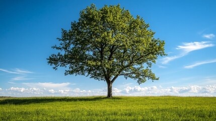 Fototapeta premium Lone mature tree open field gigapixel photography natural environment ground-level view serenity