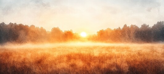 Misty Meadow at Dawn, Green meadows