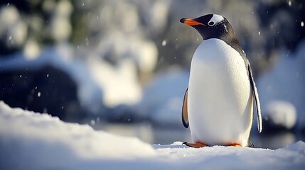 Fototapeta premium Gentoo penguin standing in snow.