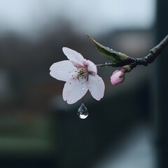 Rainy day, cherry blossom, droplet, garden, spring, background blur, nature, tranquility, website, card