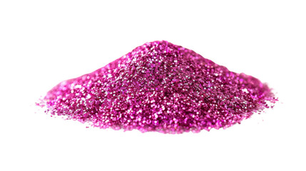Pile of pink glitter sparkling on transparent background