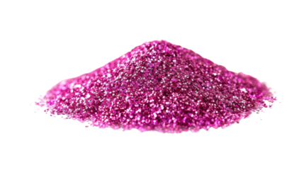 Pile of pink glitter sparkling on transparent background