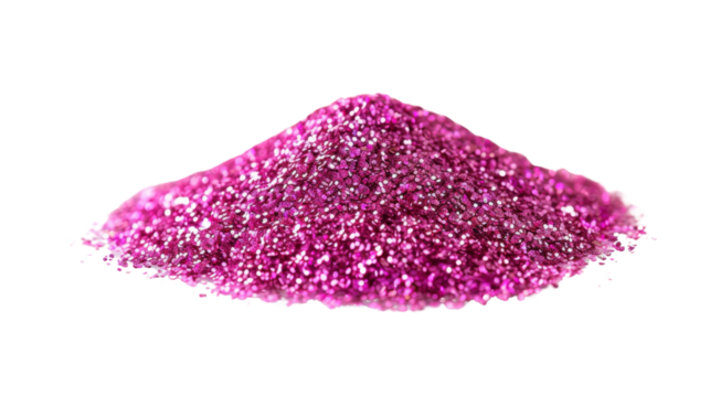 Pile of pink glitter sparkling on transparent background