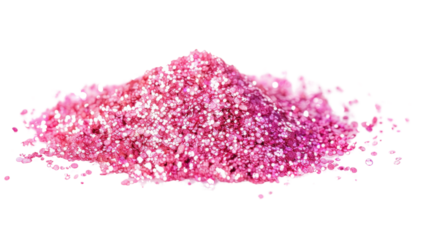 Pile of pink glitter sparkling on transparent background