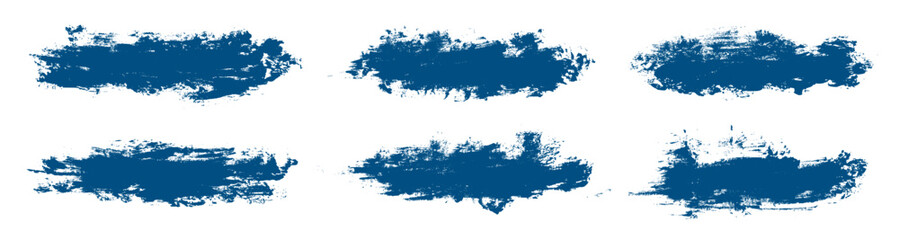 Obraz premium Blue paint brush strokes isolated on white background. Dark watercolour set. Abstract textured effect bundle. Graphic design grungy painted style concept for ads, offer, big, mega, or flash sale