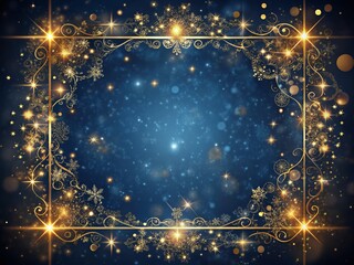 Vintage Square Wedding Invitation: Dark Blue Night, Gold Confetti & Celestial Dust