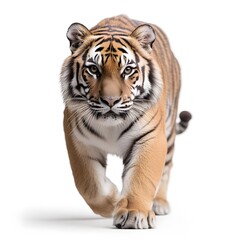 Naklejka premium Studio Tiger Walking Forward White Background Wildlife Print