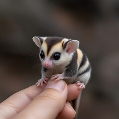 Tiny Sugar Glider on Hand, Wildlife Rescue, Blurred Background