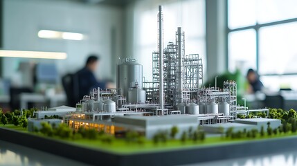 A Realistic Sugar Mill Model Sitting on a Table in a Construction Firm’s Office with a Soft Background Focus