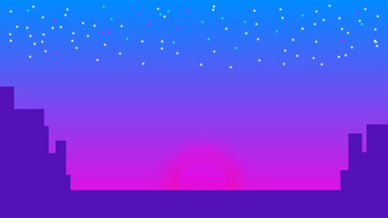 Magical Blue and Purple Sunset with Glowing Stars