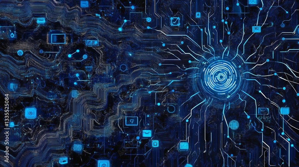 Poster abstract digital network technology background blue circuit board glowing lines futuristic data stre