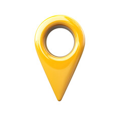 3D yellow location pin icon, isolated on a white background, symbolizing location tracking, maps,...