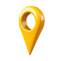 3D yellow location pin icon, isolated on a white background, symbolizing maps, navigation, and...