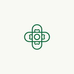 Bandage Icon, Vector Illustration, Green Outline, for First Aid, Wound Care, and Medical Concepts, Suitable for Web and Graphic Design