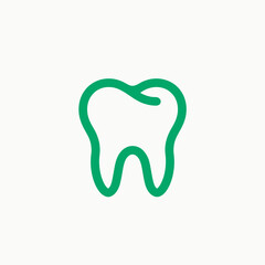 Tooth Icon, Vector Illustration in Outline Style, White and Green, for Dentistry, Dental Care, and Oral Hygiene, Usable for Web and App Design