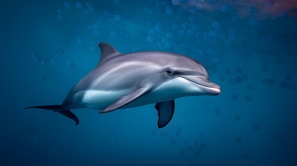 Fototapeta premium Dolphin Gliding Gracefully Underwater in a Blue Ocean Scene