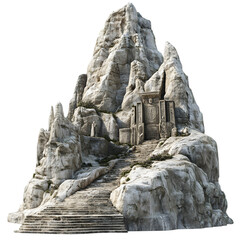 Tall rocky mountain cliff with sharp edges isolated for nature landscape geology adventure exploration or travel background visual scene concepts