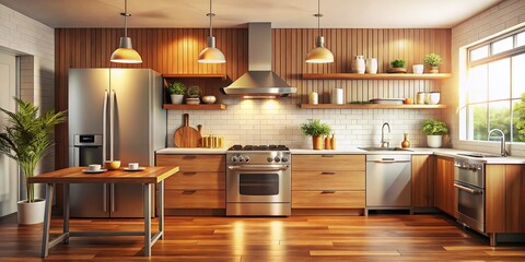 Vintage Style Photo: Chic Modern Kitchen with Electric Appliances