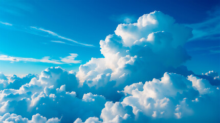 Stunning Aerial Scene of Majestic Cumulus Clouds Rising Against a Vibrant Blue Sky