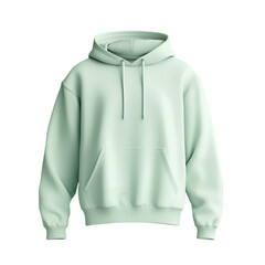 Light mint green pullover hoodie with front pocket and adjustable drawstrings, isolated on a white background, ideal for casual wear, street style, and winter fashion