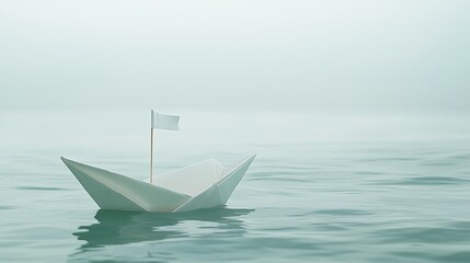 Obraz premium Paper boat on a misty sea