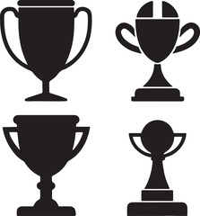  Black trophy icon set silhouette vector on white background