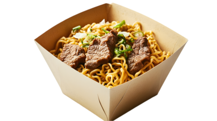 Chinese takeout box filled with stir fry noodles and vegetables ideal for Asian food delivery branding street food packaging or fast meal concept