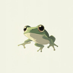 Obraz premium Cute Green Frog with Big Eyes, Cartoon Illustration, Isolated