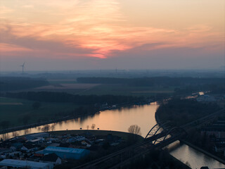 A Stunning and Beautiful Sunset Over a Calm River Surrounded by a Scenic Landscape Hannover Seelze