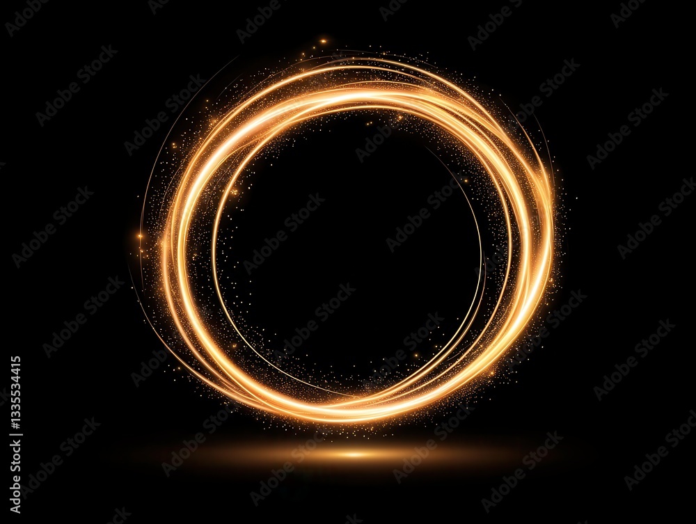 Poster glowing circular light effect with sparkles on a black background
