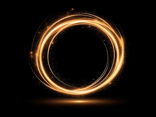 Glowing Circular Light Effect with Sparkles on a Black Background