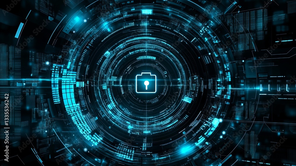 Poster abstract digital security system futuristic technology network padlock data protection cyber secure 