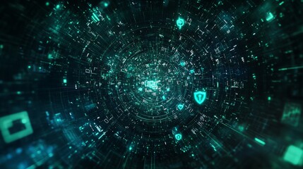 Abstract Digital Technology Background Futuristic Network Data Stream Green Teal Cyber Security Innovation Modern Technology Digital World High Tech  