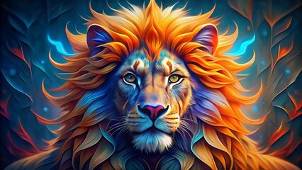 Fototapeta premium Colorful Lion Portrait: Majestic Mane in Digital Art