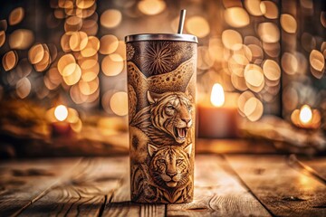Vintage Style Photo: Skinny Tumbler Wrap with 3D Animal Design, 20 oz
