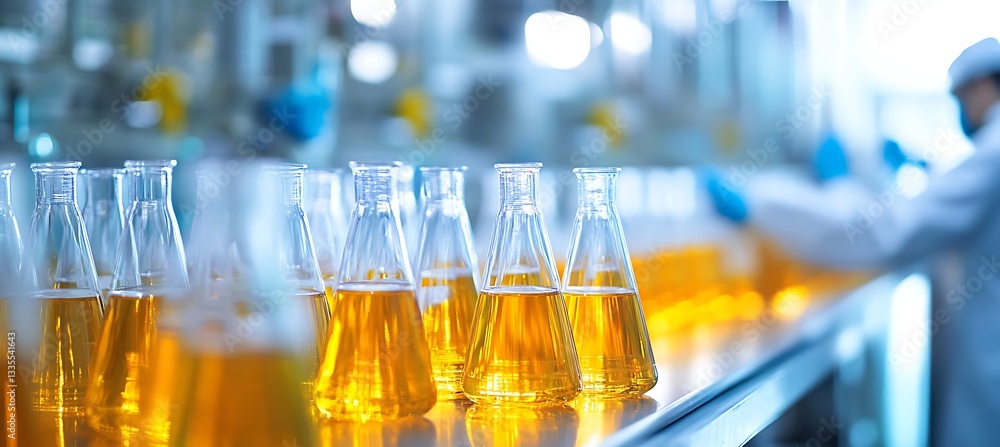 Poster a stunning panoramic view of a chemical processing facility in action with daily operations in full 