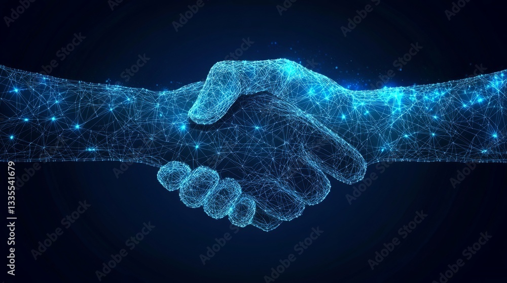 Aufkleber abstract digital handshake network connection technology business partnership future innovation digi