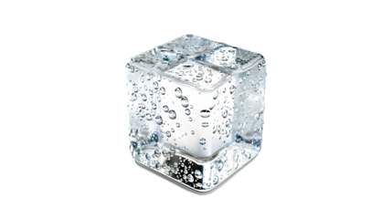 Crystalclear ice cube with water droplets perfect for cooling drinks and enhancing visual app