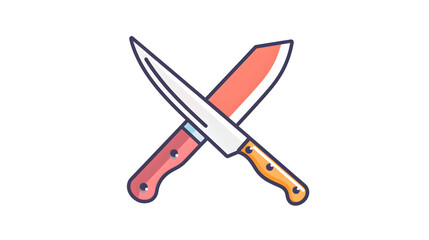 Crossed Knives Illustration Sharp Blades and Colorful Handles for Culinary Adventure or Deco