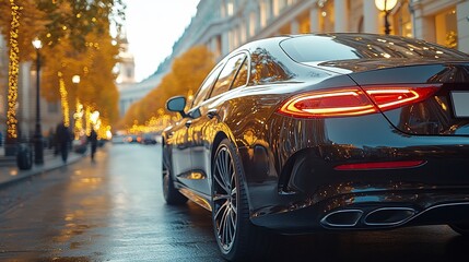 Fototapeta premium Luxurious car on city street at night