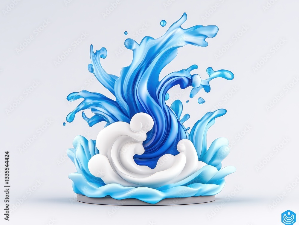 Poster vibrant 3d rendering of dynamic water waves with splashing effects