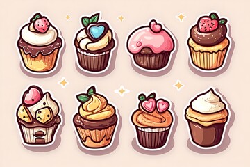 Cute cupcakes collection, pastel background