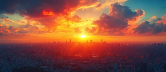 Fototapeta premium City Sunset Skyline Aerial View