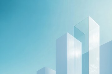 Modern minimalist design  three white bars with varying heights against a blue sky background