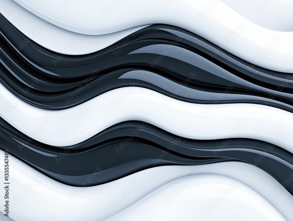 Poster abstract waves in black and white creating a modern, fluid design background
