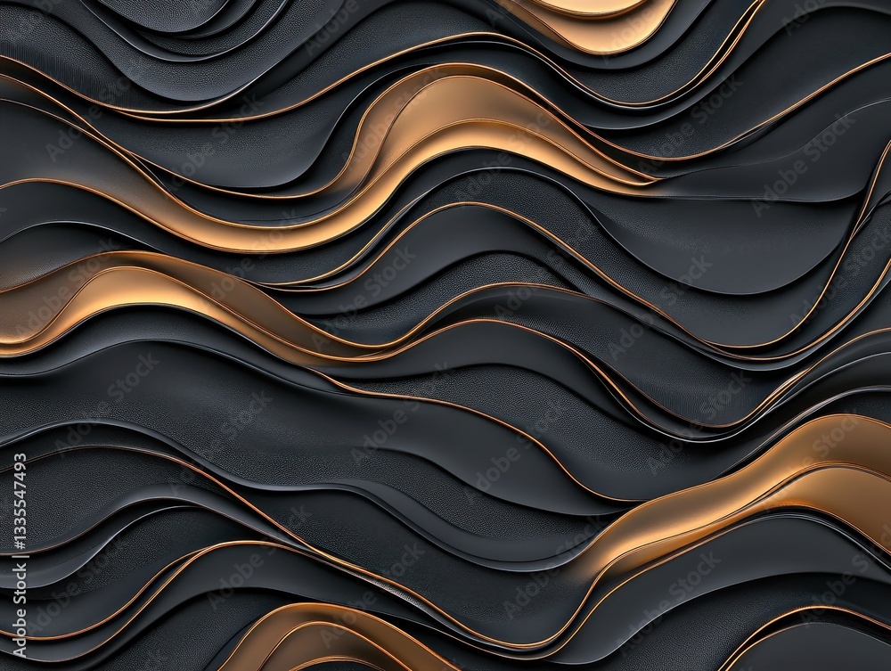 Poster abstract waves of black and gold texture creating a modern design background