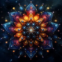 Glowing cosmic mandala artwork with intricate sacred geometric fractal patterns