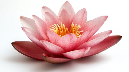 A close up photograph showing a lovely pink water lily flower