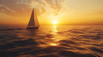 Sailboat at Sunset on Calm Ocean Water