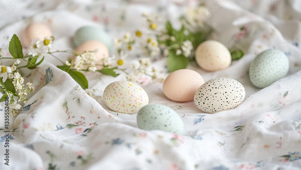 Poster a vibrant array of easter eggs in beautiful pastel colors displayed alongside delicate florals on fa
